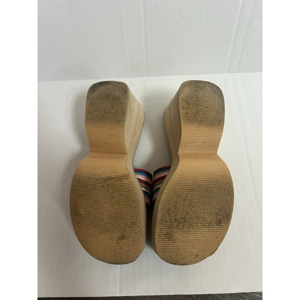 2000s NoBo Rainbow Striped Wedge Sandals Y2K Summer Beach Boho Festival